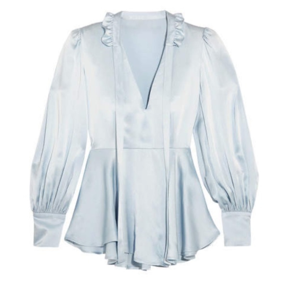 AlexaChung Blue Satin Peplum Blouse